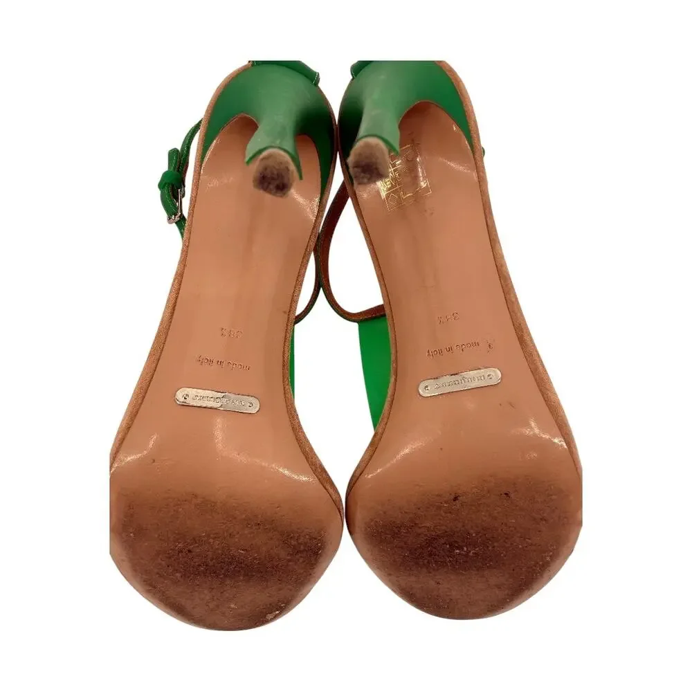 Burberry Leather Vinyl Prorsum Taylor T-Strap Sandals Green Women's Size 38.5